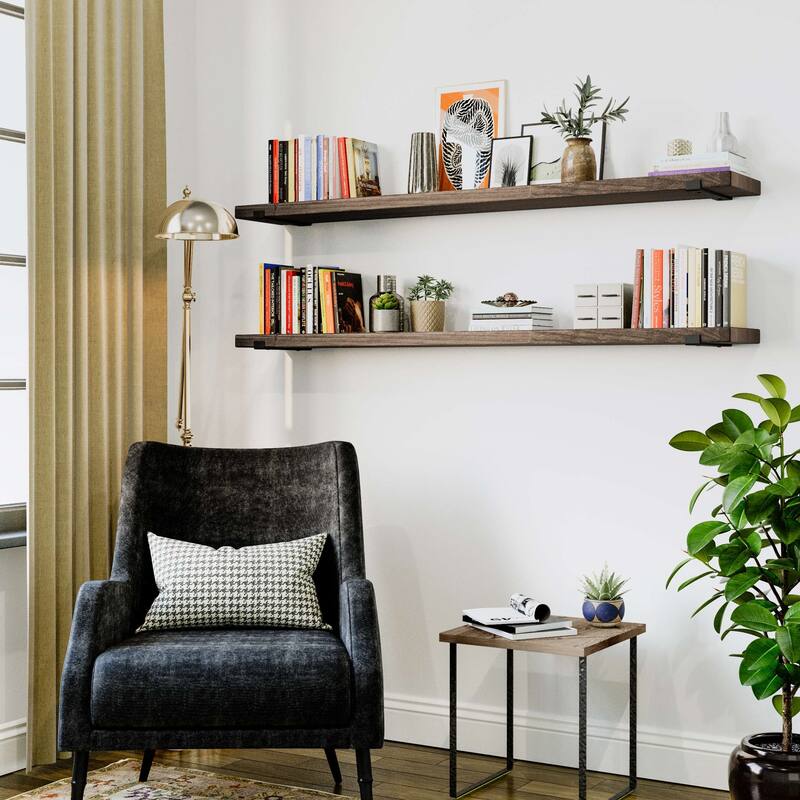 Wallniture Forte Wood Board 60" Long, 9.25'' Deep, 1.5" Thick, Floating Shelf for Wall, Living Room Shelf, Rustic, Dark Walnut - Dark Walnut