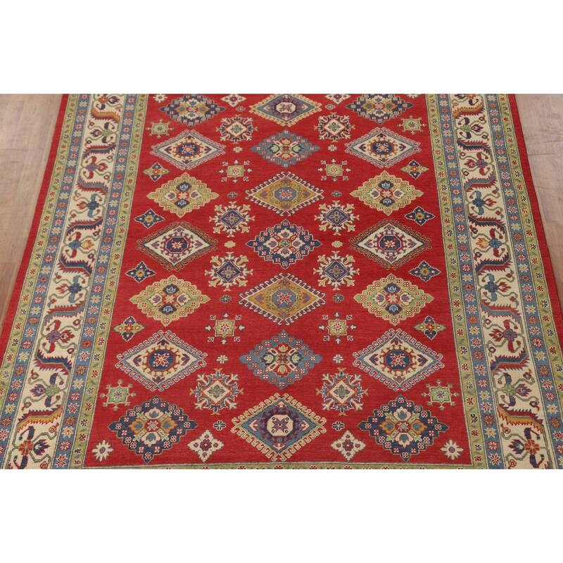 Geometric Kazak Area Rug Wool Carpet - 8'0" x 10'4"