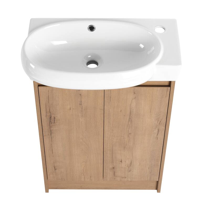 Compact Bathroom Vanity with Sink, Oval Single Ceramic Sink Bathroom Cabinet for Small Bathroom