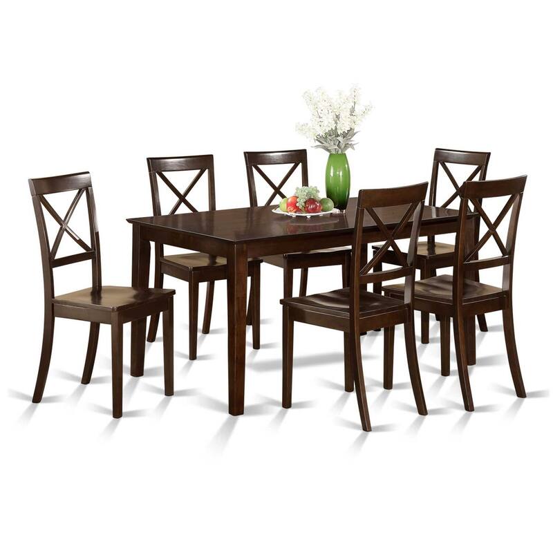 Dining Table and Chair Set - Eclectic Elegance Solid Wood Cappuccino Finish - Kitchen Table Set for 6