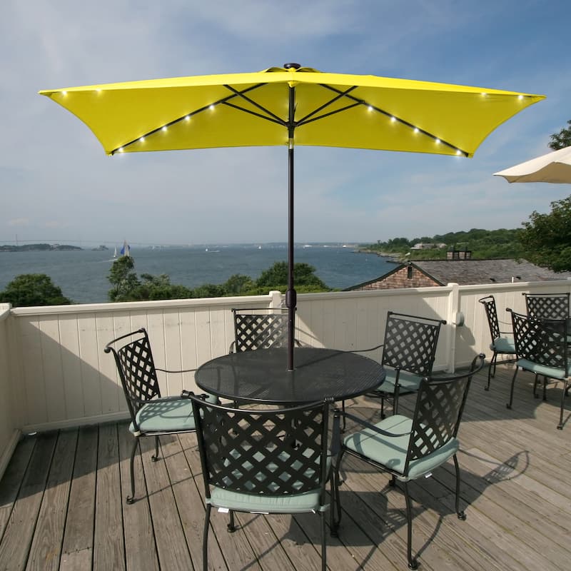 Bonosuki 10 x 6.5ft LED Patio Rectangular Umbrella Outdoor Market Umbrella Aluminium/Steel with Tilt and Crank - Yellow