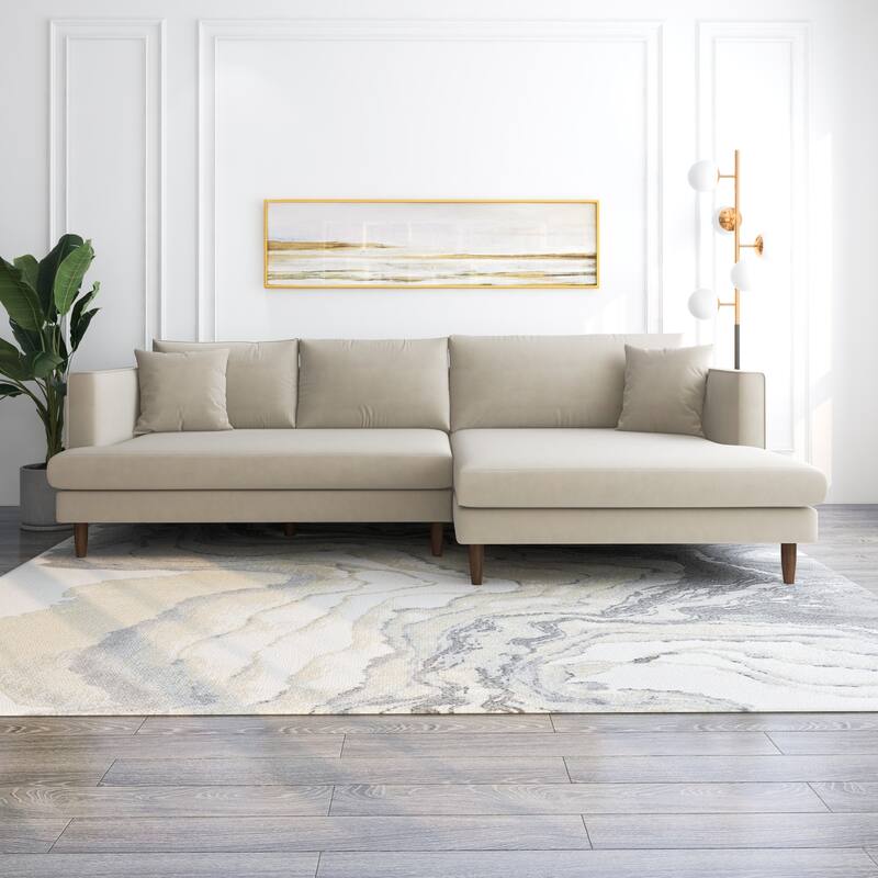 Diana Mid-Century Modern L-Shaped Pillow Back Velvet Sectional Sofa