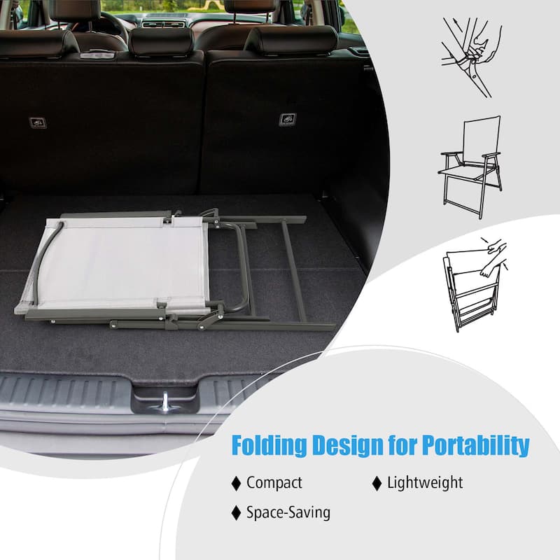 Costway 4pcs Patio Folding Portable Dining Chairs Metal Frame Armrests - See Details
