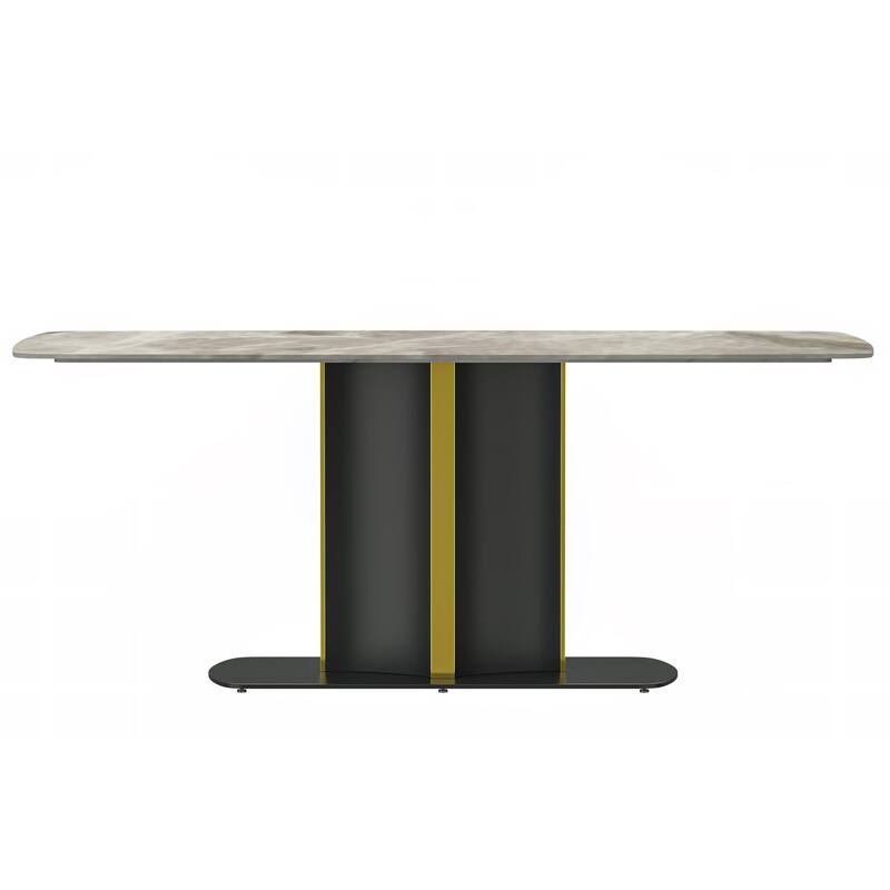Sylva Dining Table Rectangular Tabletop in Gold Pedestal Base