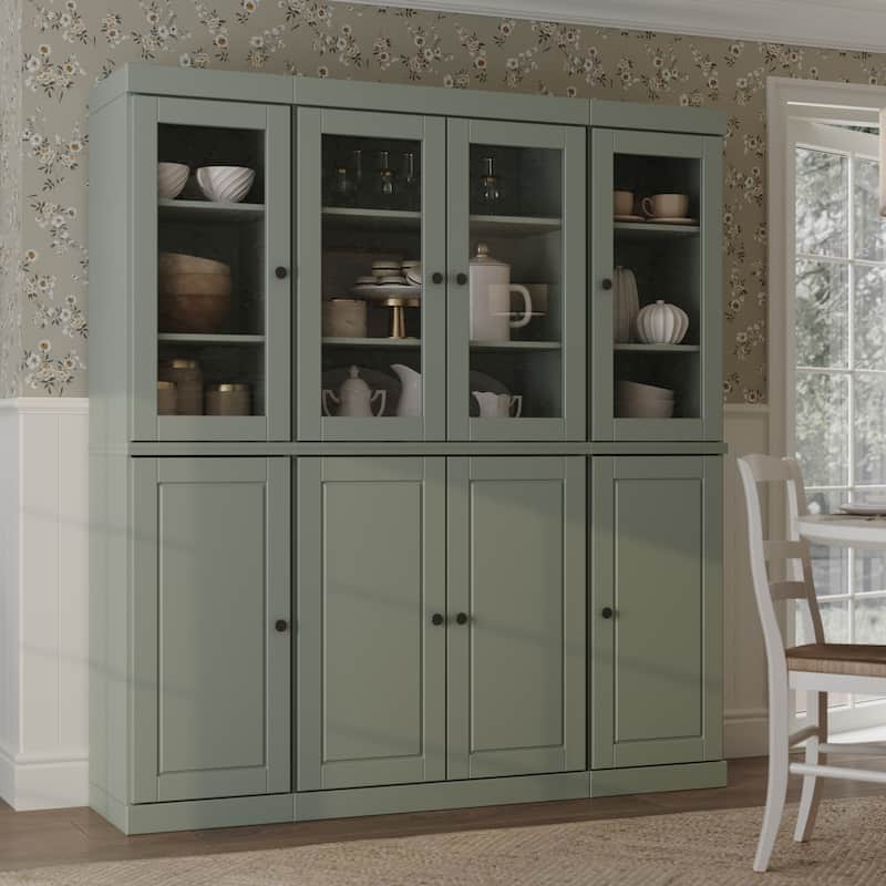 Palace Imports 100% Solid Wood Kitchen China Cabinet Pantry with Glass or Solid Wood Doors and 2-Drawer Kit - 65" x 71.5"