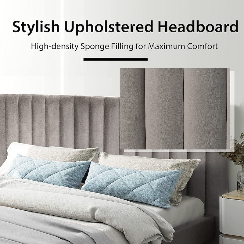 Costway Upholstered Bed Frame Full Size Modern Platform Bed with