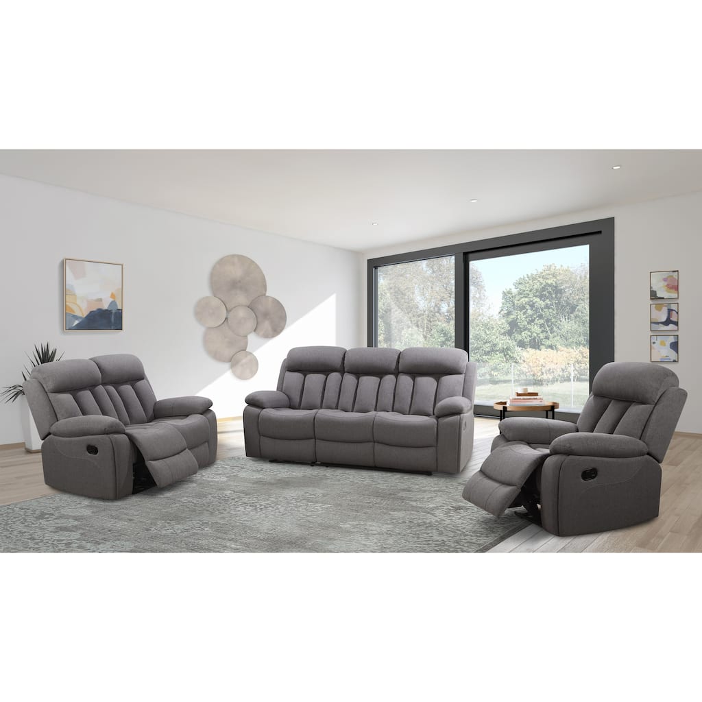 Abbyson Living Fletcher Fabric 3 PC Reclining Sofa Set, Gray