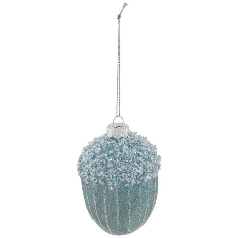 Glittered Mercury Glass Acorn Christmas Ornament - 4.5" - Blue