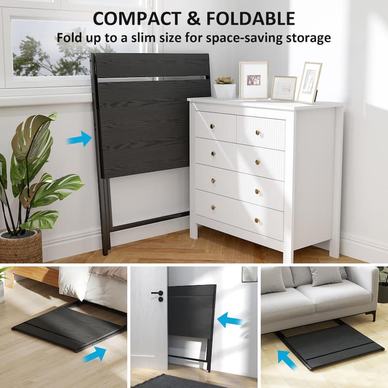 Folding Desk with Monitor Shelf Compact Space Saving Workstation Sturdy Steel Frame Easy Assembly