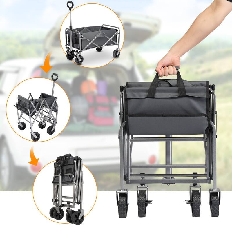220lbs Capacity Collapsible Steel Frame Outdoor Utility Wagon Cart