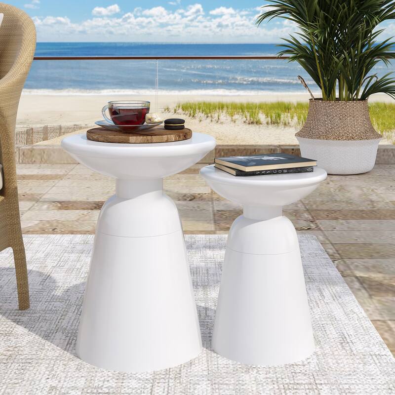 Serenita Outdoor Iron Side tables with Flared Design, Set of 2