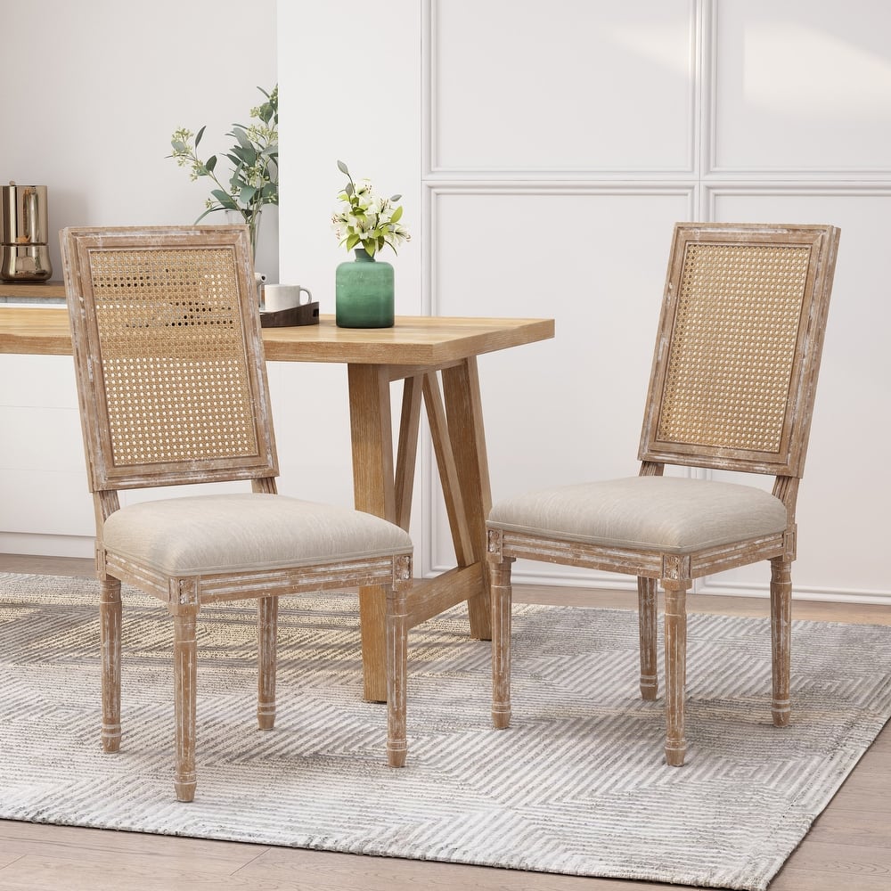 Regina French Country Wood and Cane Upholstered Dining Chairs by Christopher Knight Home