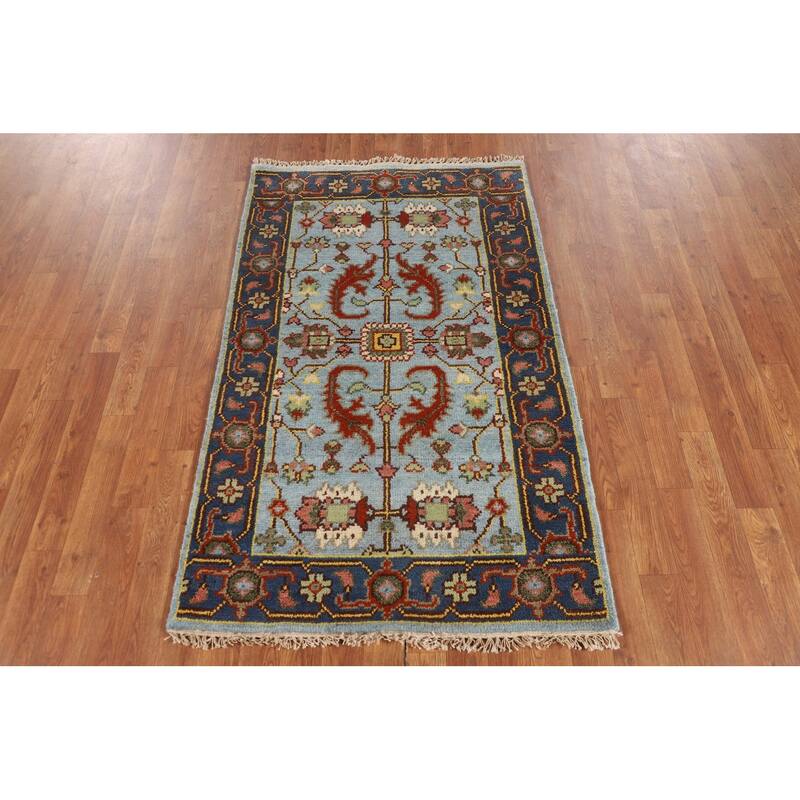 Light Blue Oushak Oriental Accent Rug Hand-Knotted Wool Carpet - 3'0" X 4'11"