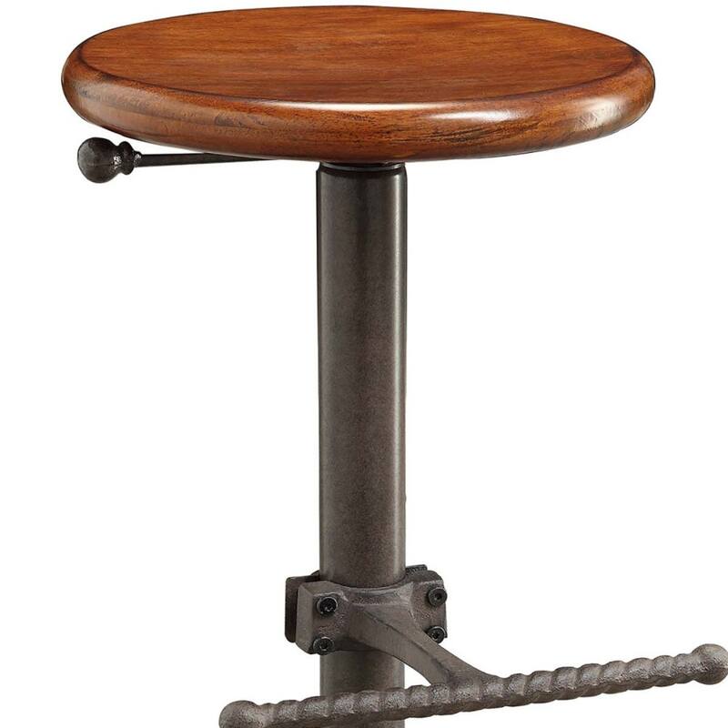 30" Adjustable Height Chestnut Wood Seat Swivel Bar Stool with Grey Steel Frame and Backless Design - 30"H x 14.25"W x 14.25"D