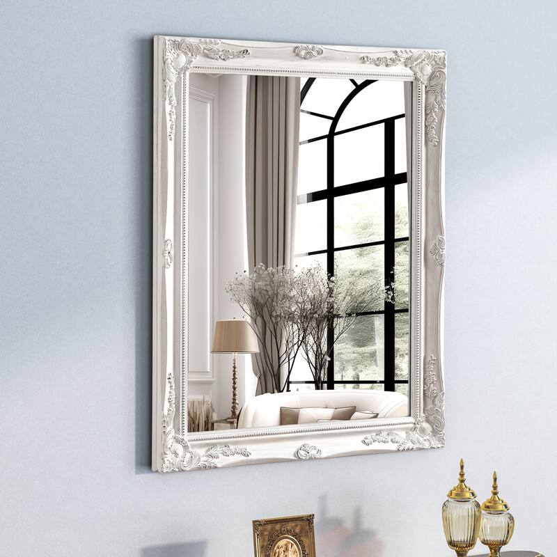 Antique White Wall Mirror Baroque Rectangular Decor - White