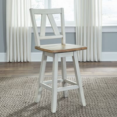 Lindsey Farm Weathered White Counter Height Swivel Chair (Set of 2)