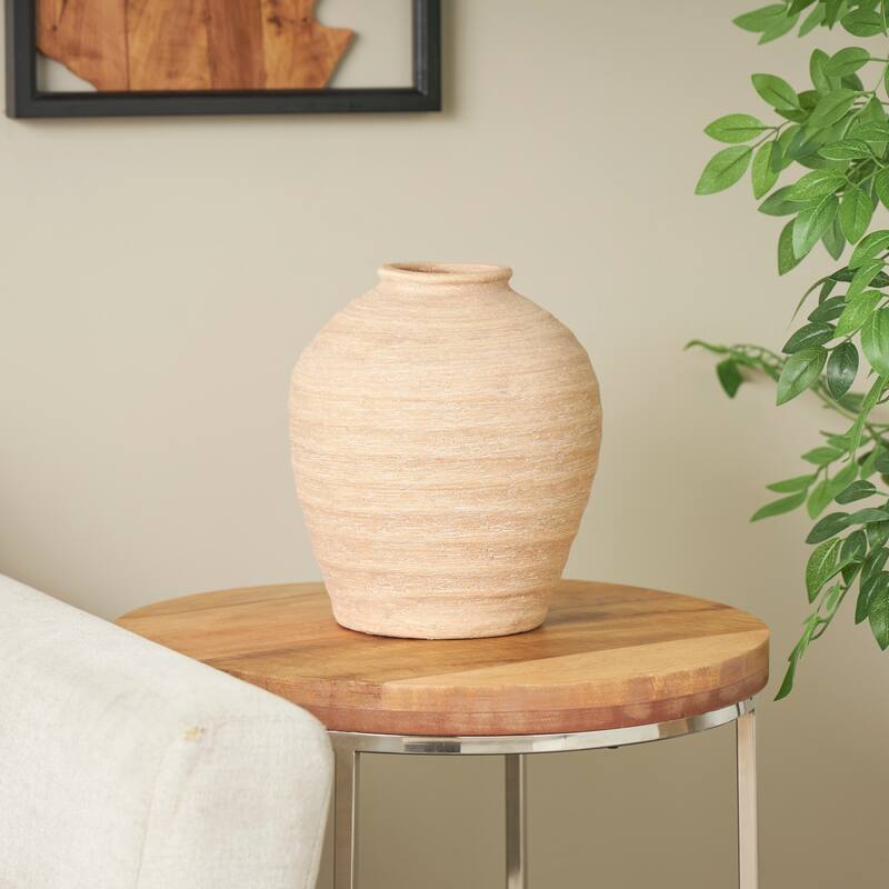 Beige Ceramic Wide Textured Vase