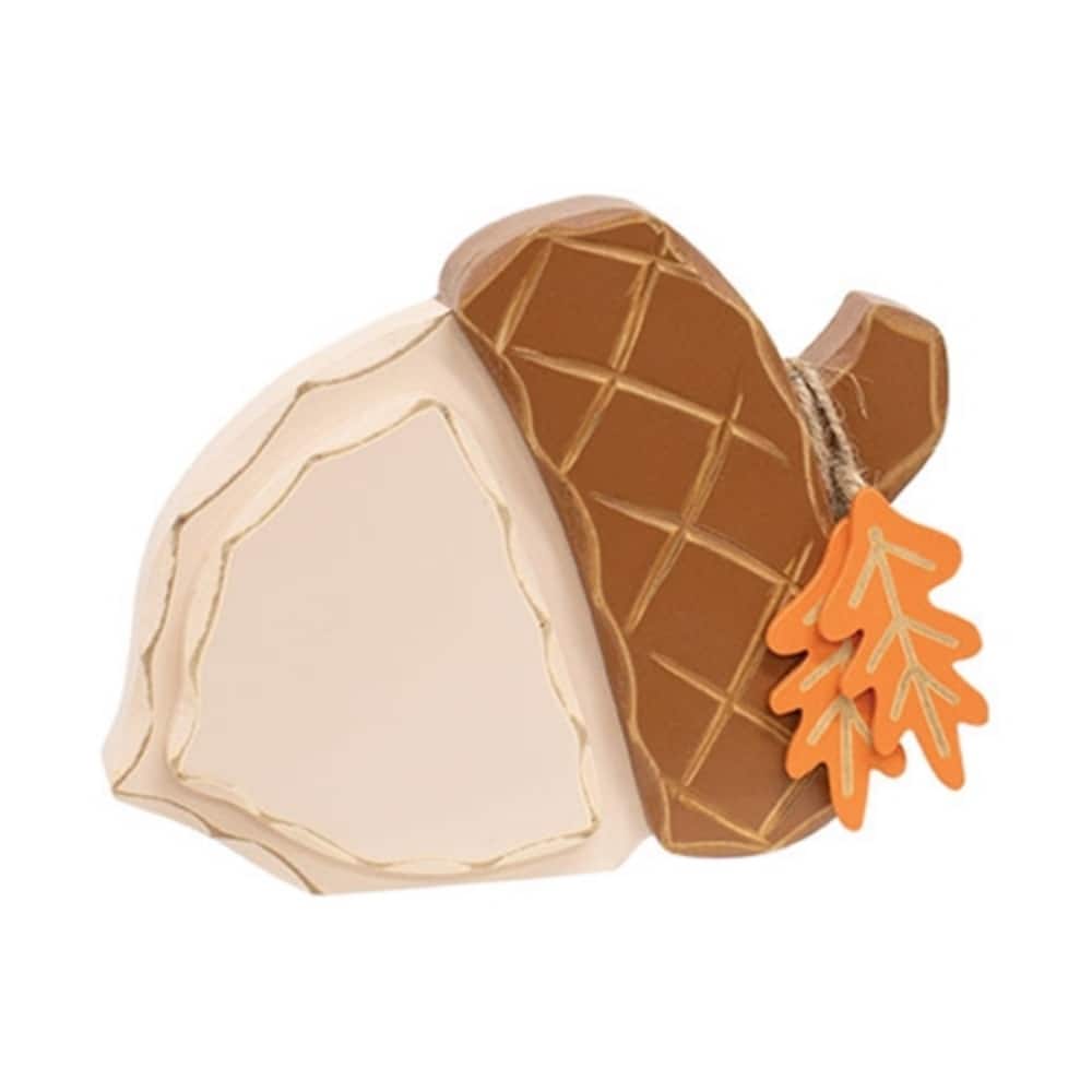 Distressed Chunky Wooden Acorn w/Leaves Sitter - Multi