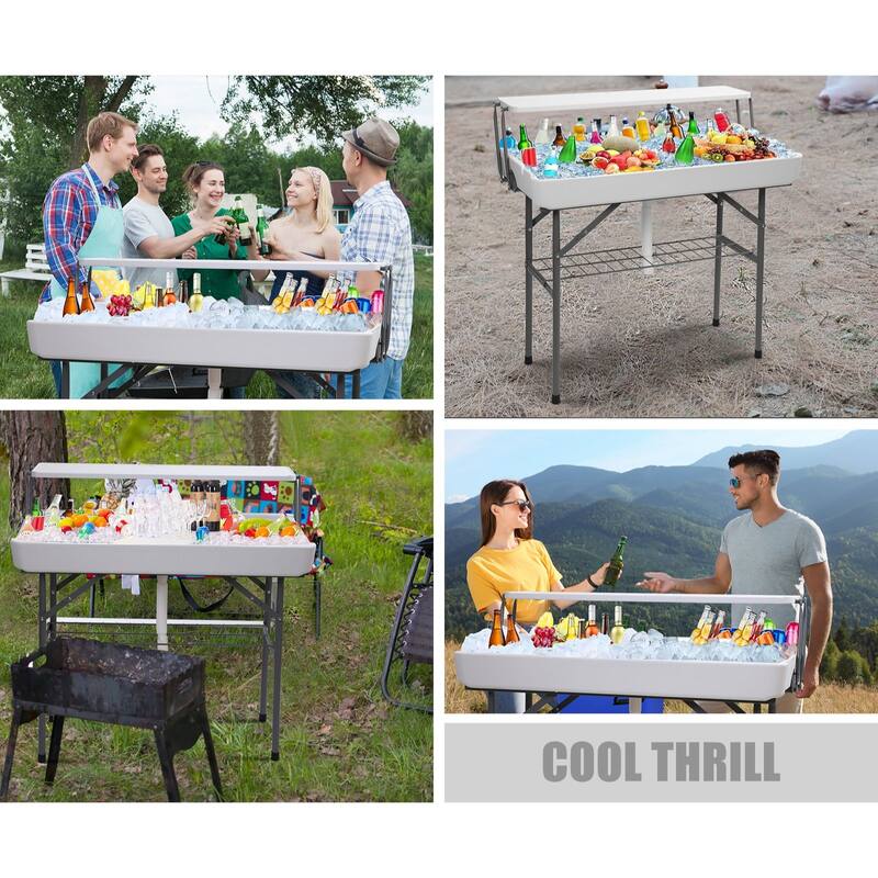 Portable Two-Tier Ice Cooler Table with Detachable Skirt