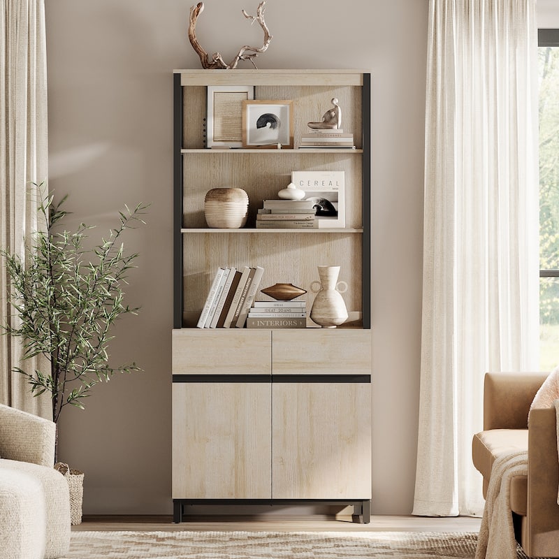 WAMPAT Modern 72" Tall Bookcase with Metal Base and Adjustable Shelves, Library Book Shelf with Storage Cabinet