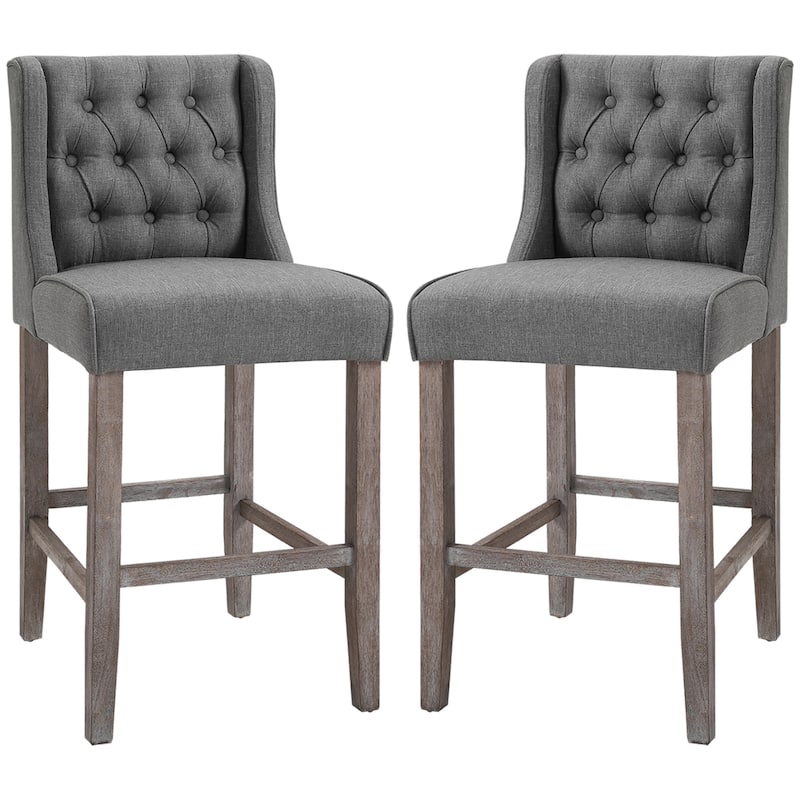 Counter Height Bar Stools Set of 2, Kitchen Island Stools with Tufted Back, Armless Upholstered Dining Chair with Footrest