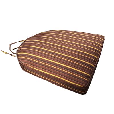 20 x 19 Outdoor Patio Dining Chair Cushion in Burgandy, Red and Yellow Stripes with Ties