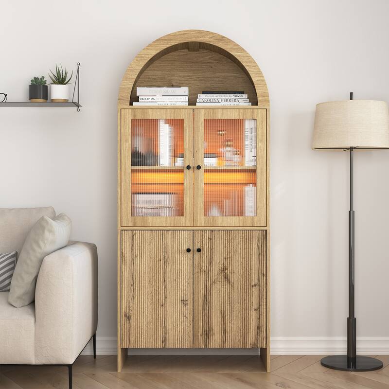Natural Wood Grain Tech-Inspired MDF Dome Cabinet A Smart Combination of Snack Storage and LED Lighting