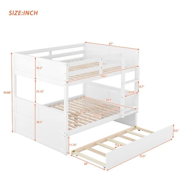 dimension image slide 0 of 4, Full Over Full Bunk Bed with Twin Size Trundle, Space-saving, Gray