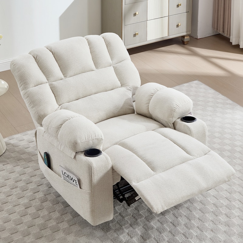 Massage Recliner Chair with Vibration & Heating, Ergonomic Single Sofa Chair, Recliner Chair with Side Pockets & 2 Cup Holders
