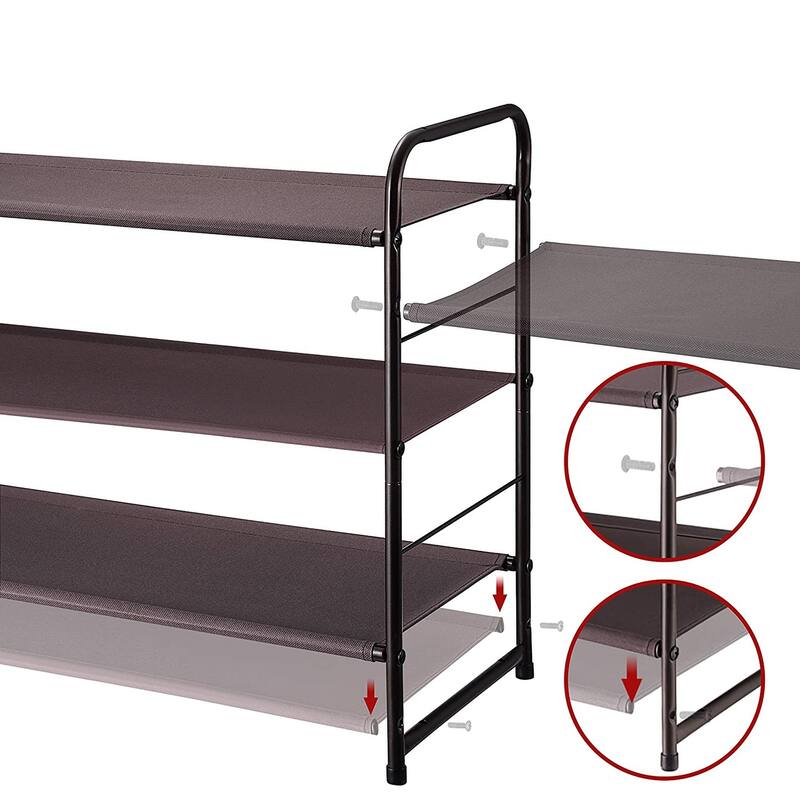 3-Tier Stackable Shoe Rack Fabric Shoe Shelf Storage Organizer, Bronze