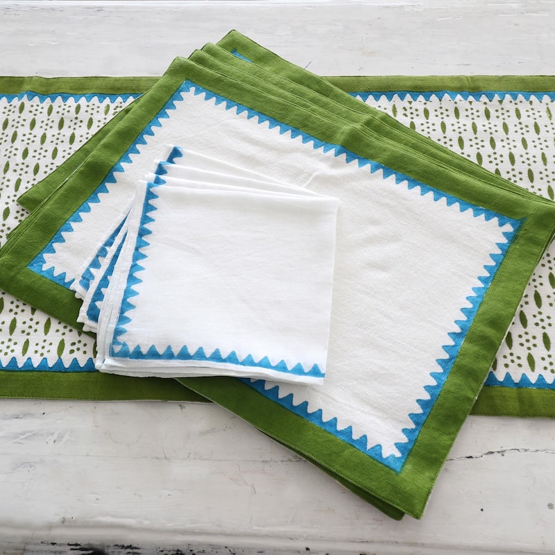 Novica Handmade Pyramid Saga Block-Printed Table Linen Set (Set For 4)
