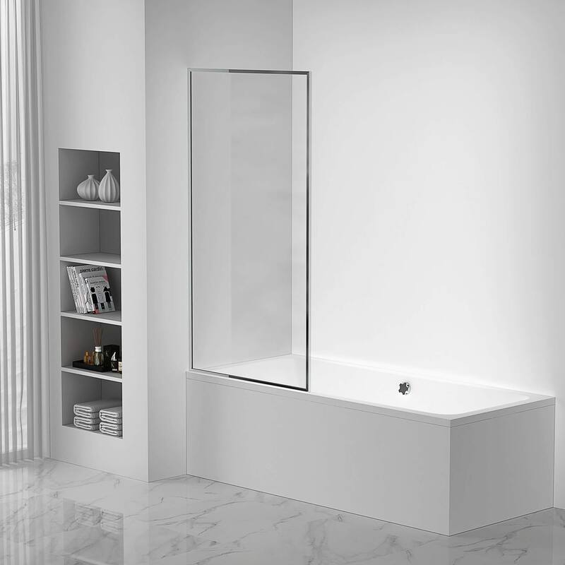 Full Frame Fixed Tub Clear Tempered Shower Glass Panel - 34 Inch - Polished Chrome