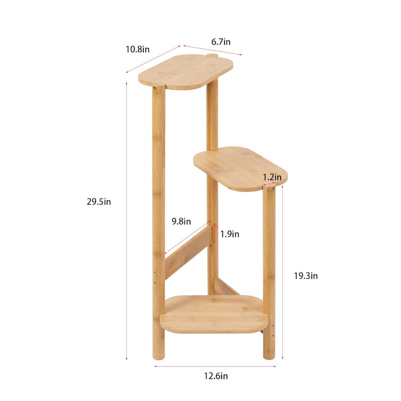 3 Tiers Ladder Triple Plant Stand Corner Bamboo Plant Shelf Rack