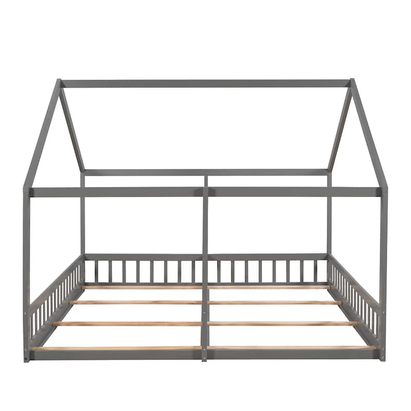 Twin Size House Platform Beds, 2 Shared Beds, Floor Bed, White