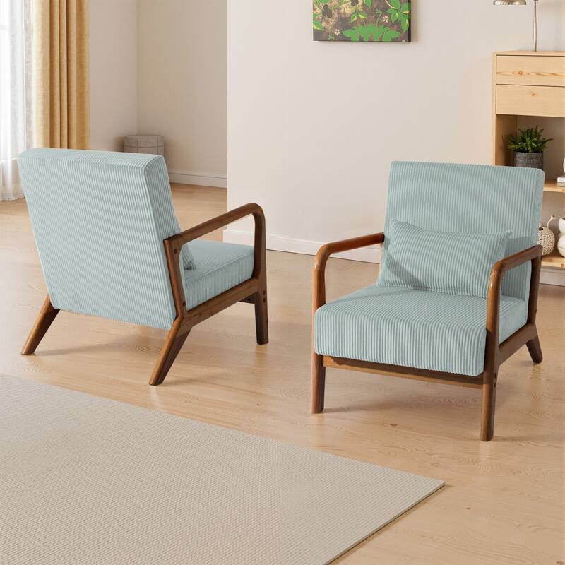 Modern Corduroy Upholstered Accent Chair with Wood Legs Set of 2