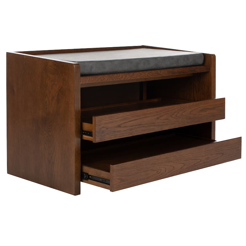 SAFAVIEH Roseanna Shoe Storage Bench Oak / Beige - 34" W x 18" D x 21" H - 34Wx18Dx21H