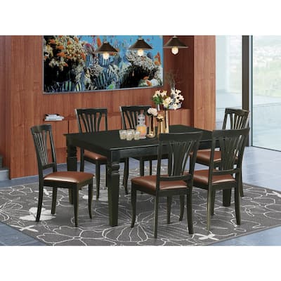 HomeStock 7-Piece Rectangle Black Finish Solid Wood Top Dining Table with 6 Chairs with Lattice Back