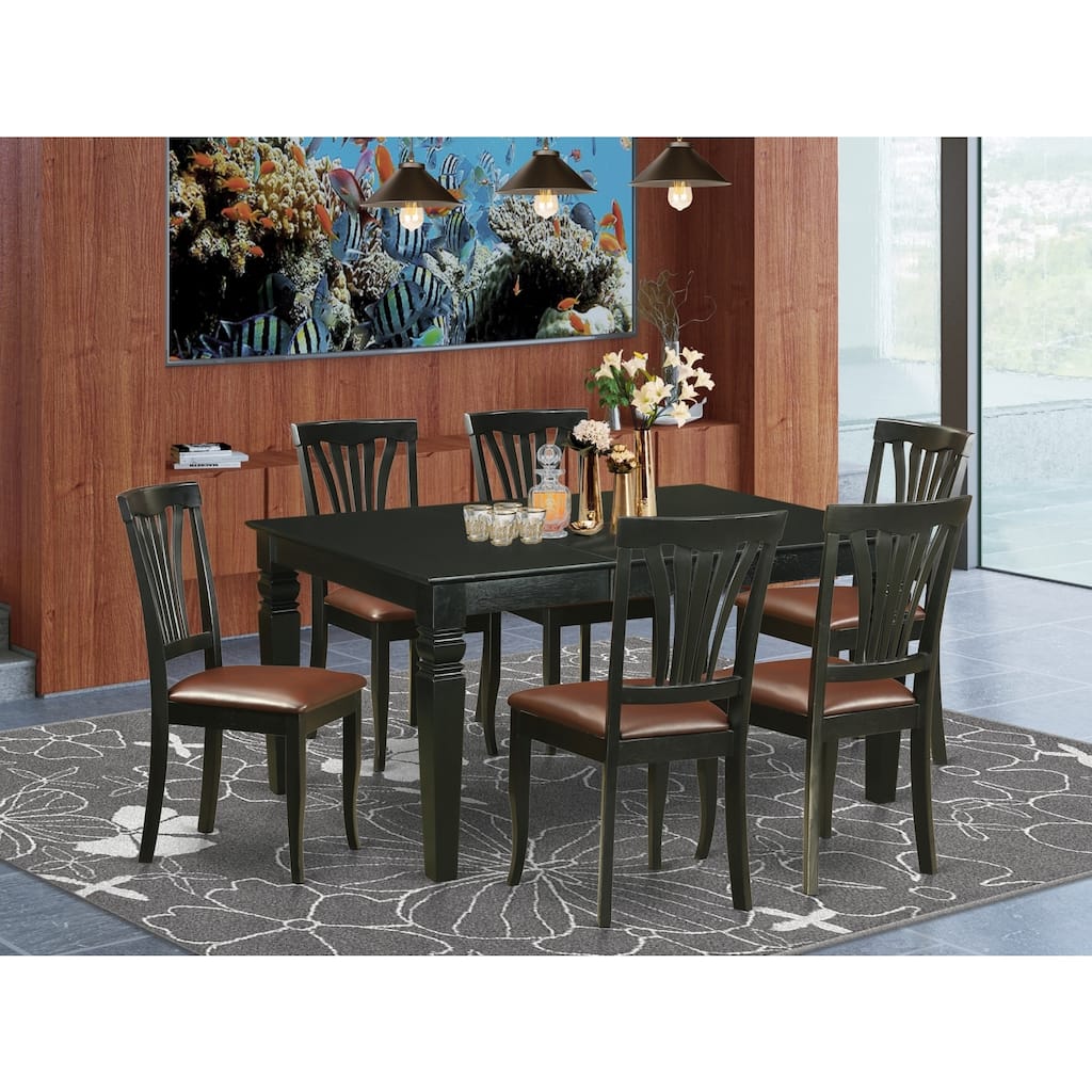 HomeStock 7-Piece Rectangle Black Finish Solid Wood Top Dining Table with 6 Chairs with Lattice Back