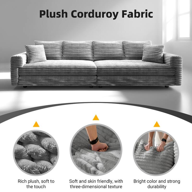 102.4 " Corduroy Modular Sofa, Modern Upholstered Sofa Cloud Couch, Deep Seat Couches w/ Pillows, Movable Ottoman for Apartment