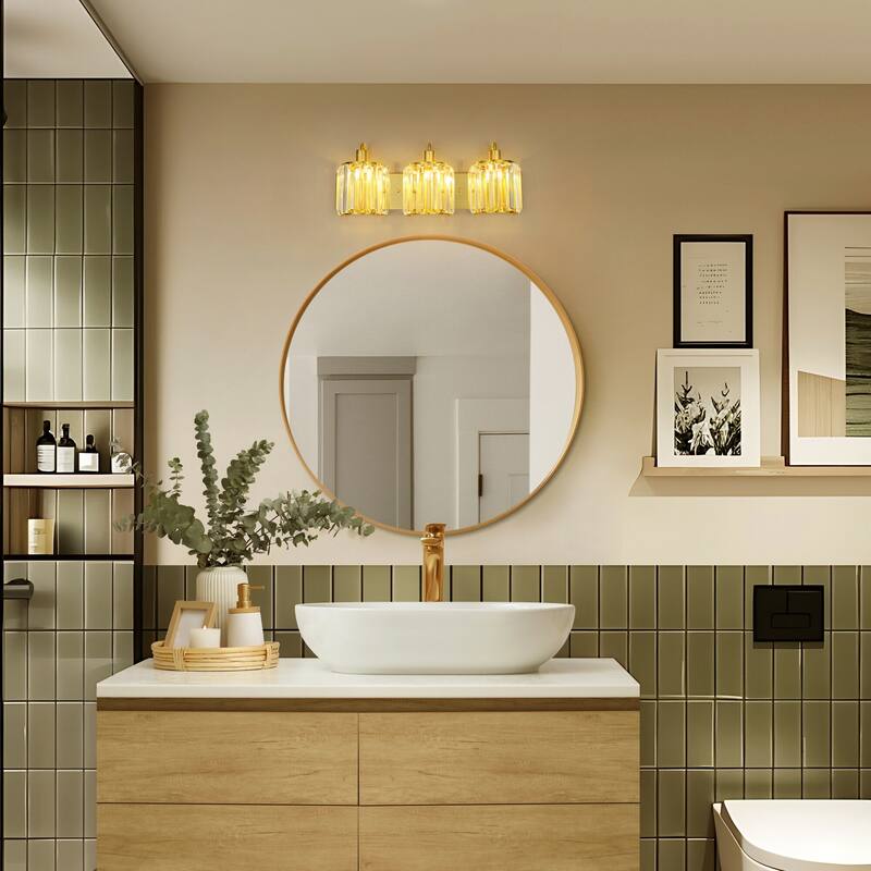 3-Light Modern Luxury Metal & Crystal Vanity Wall Light for Bathroom