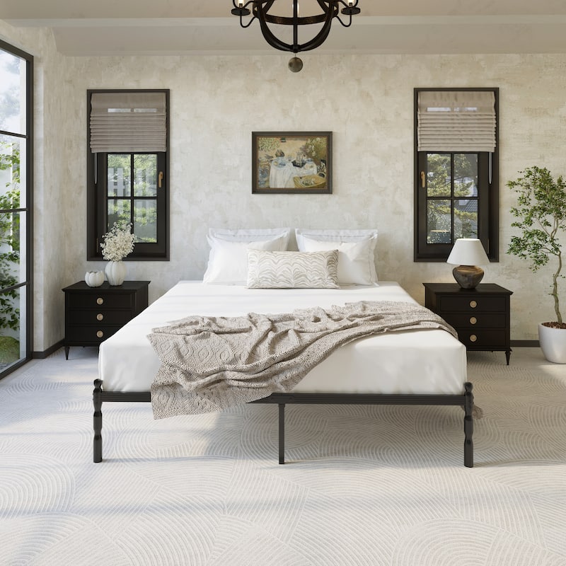 Heavy Duty Anti-Slip Metal Platform Bed with Side Baffles
