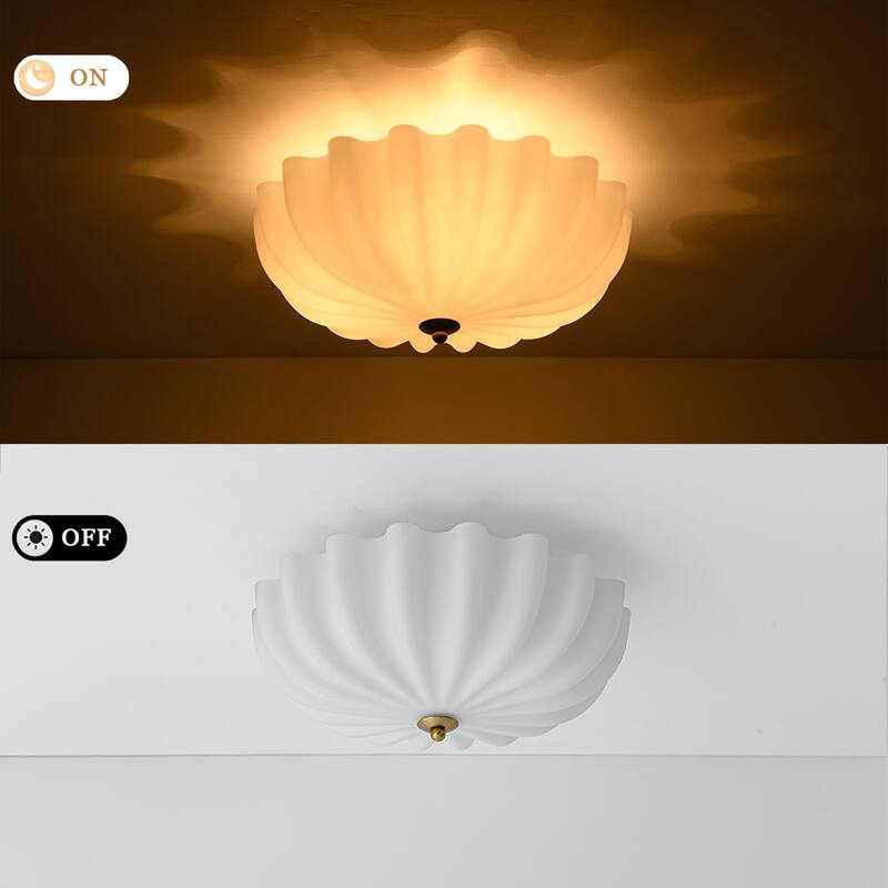 15.7''W 3-Light Shell Scalloped Glass Semi-Flush Mount