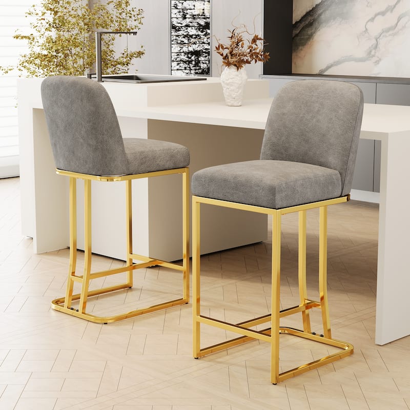 Counter Height Bar Chairs Set of 2, Upholstered Armless Chairs with Backrest, Kitchen Island Chairs with Footstool