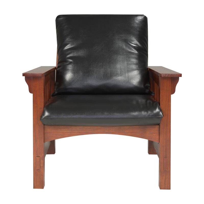 Leick Home Mission Adjustable Armchair with Black Faux Leather Upholstery