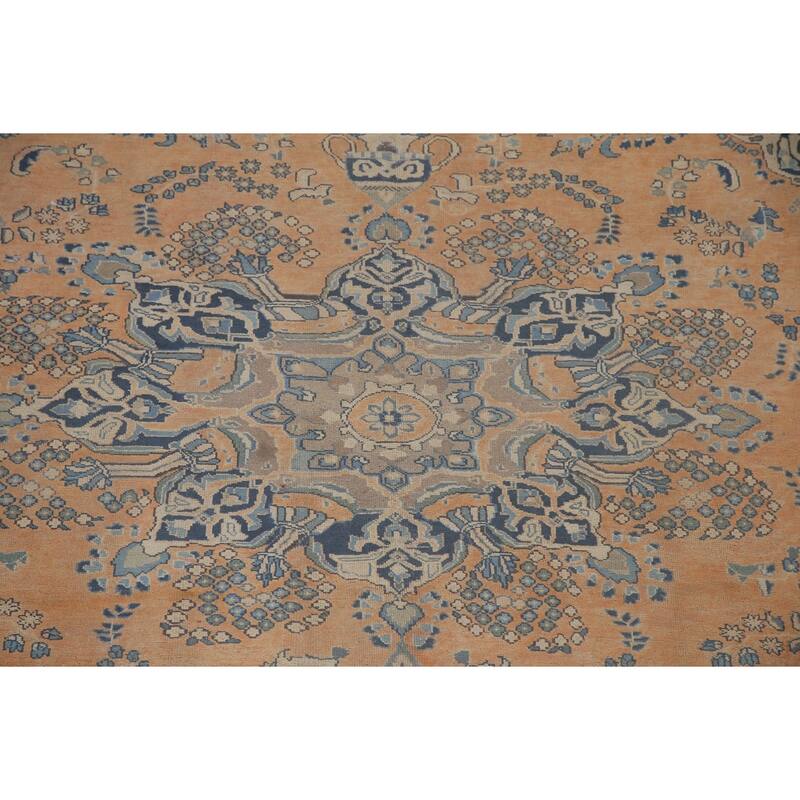 Vegetable Dye Mashad Persian Vintage Area Rug Hand-knotted Wool Carpet - 9'7" x 12'6"