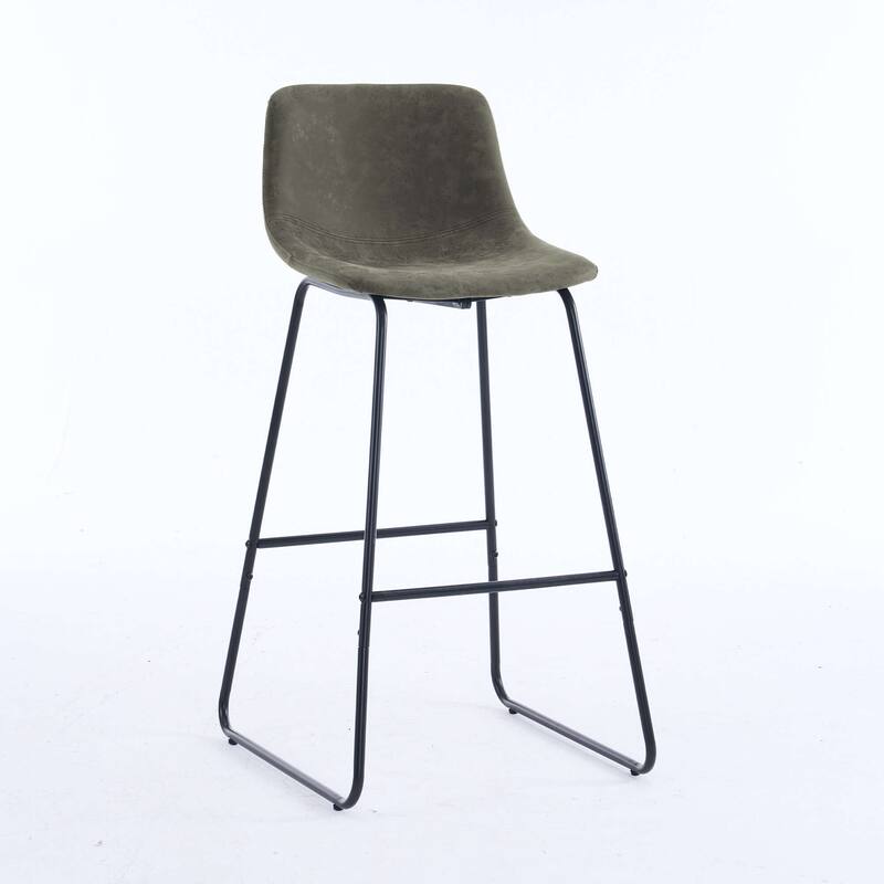 FERPIT Faux Shearling Counter Height Bar Stools Set of 2, Upholstered Bar Stools with Footrest - Green - Counter Height