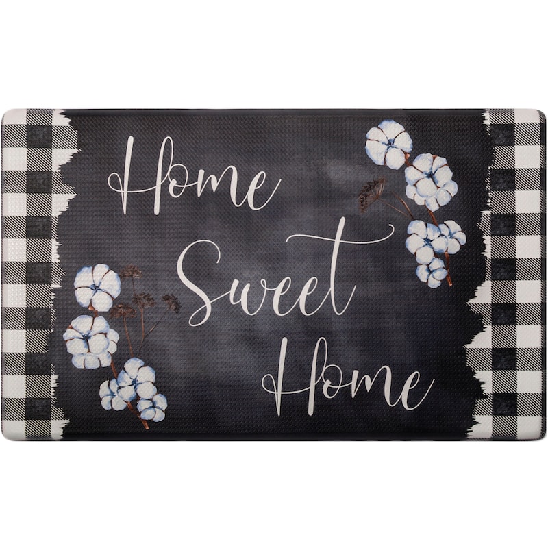 SoHome Cozy Living Home Sweet Home Buffalo Check Border Anti-Fatigue Kitchen Mat, Black/White - 17.5"x30"