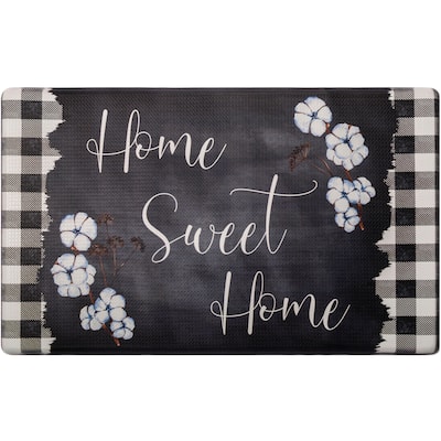 SoHome Cozy Living Home Sweet Home Buffalo Check Border Anti-Fatigue Kitchen Mat, Black/White
