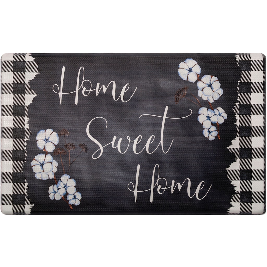 SoHome Cozy Living Home Sweet Home Buffalo Check Border Anti-Fatigue Kitchen Mat, Black/White