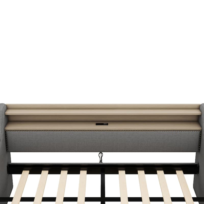 Upholstered Daybed with Storage Drawers and Charging Station